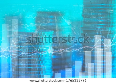 Stock market graph and candlestick chart suitable for financial investment concept. Economy trends background for business idea and all art work design. Abstract finance background. Finance concept.