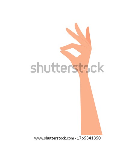 Hand is isolated on a white background. Gesture pinching, hold, two fingers close. Vector illustration, flat cartoon design, eps 10. Royalty-Free Stock Photo #1765341350