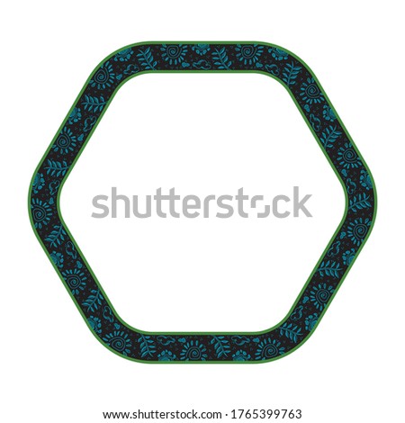 hexagon borders with abstract motifs, frames in retro or vintage style, delimiter for text with isolated white background