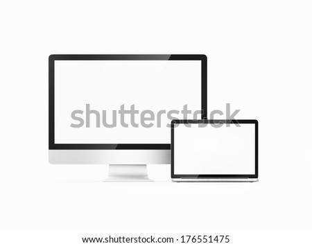 two computers with white screen on a white background isolated
