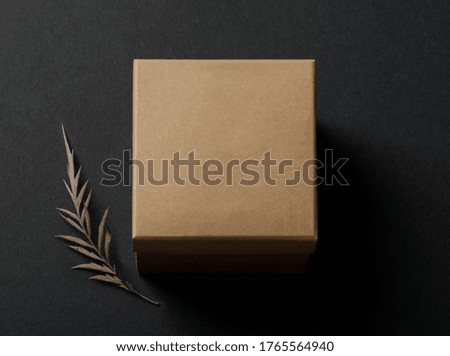 Box mockup template with dried leaves
