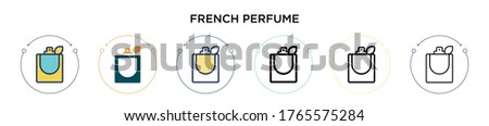 French perfume icon in filled, thin line, outline and stroke style. Vector illustration of two colored and black french perfume vector icons designs can be used for mobile, ui, web