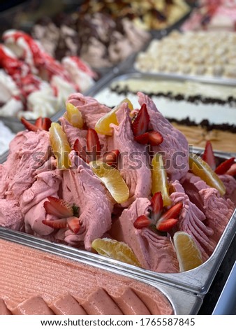 Italian gelato ice cream strawberry and orange flavor