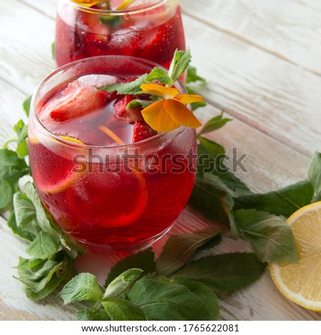 homemade strawberry lemonade in glasses close-up