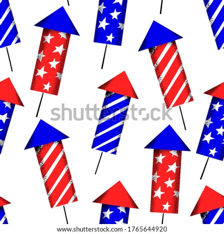 America Independent Day seamless pattern. Vector festive illustrations. 4th of July background with fireworks