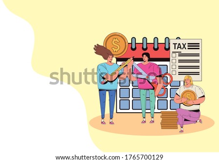 group of people with tax day pay vector illustration design