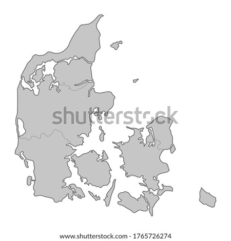 Map of Denmark divided to regions. Outline map. Vector illustration.