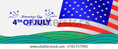 Independence day celebration banners set. 4th of july felicitation greeting cards with waving american national flag on blue background. USA country federal patriotic holiday. Vector illustration