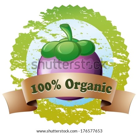 Illustration of an organic label with an eggplant on a white background