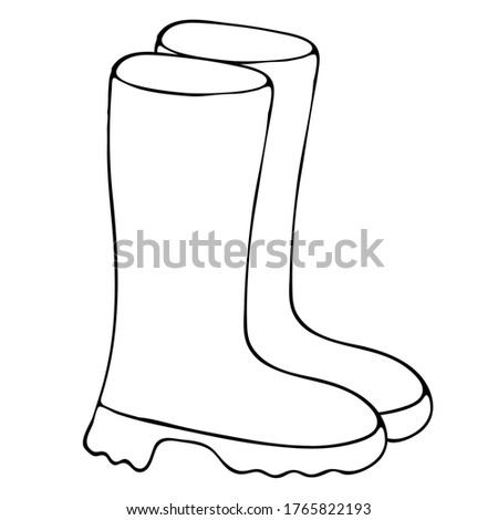 rubber boots from autumn rain, freehand drawing, vector element in doodle style, coloring book, black outline