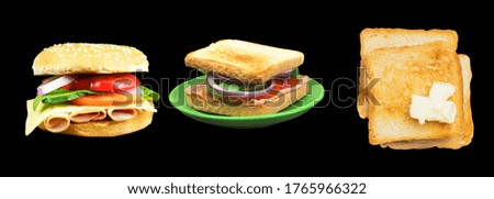 Burger sandwich and toasts on an isolated background