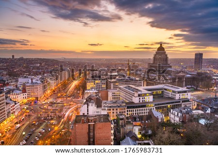 Brussels, Belgium cityscape at Palais de Justice during dusk. Royalty-Free Stock Photo #1765983731