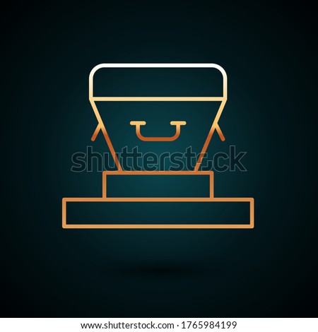 Gold line Coffin icon isolated on dark blue background. Funeral ceremony.  Vector