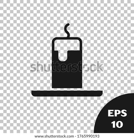 Black Burning candle icon isolated on transparent background. Cylindrical candle stick with burning flame.  Vector