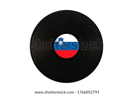 Gramophone record with the flag of Slovenia. Slovenian music. Vinyl record with the flag of Slovenia, on a white background, isolated