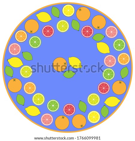 Circle citrus fruits ornament. For design of umbrella, plate, tablecloth, CD or any other circle object.