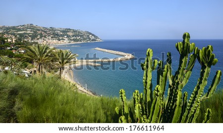 Ospedaletti (Imperia, Liguria, Italy). panoramic view of the coast at summer
