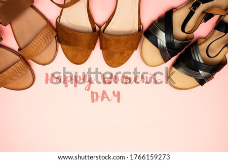 beautiful brown woman summer sundal and heel shoes and happy women's day