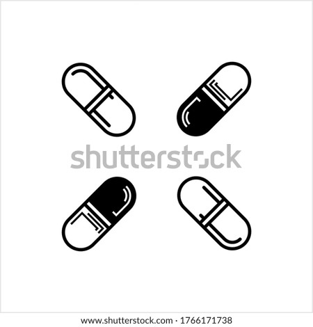 Capsule Pill Icon, Medicine Capsule Pill Icon, Pharmaceutical Dosage Vector Art Illustration