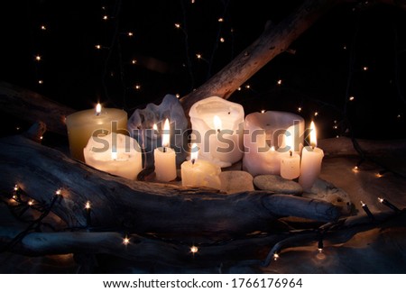 Cozy mystical candle lights in the dark