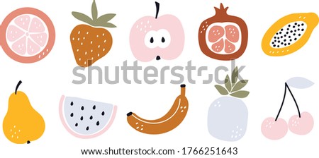 Vector hand drawn collection of fruit for nursery decoration and baby shower. Perfect for birthday, children's party, summer holiday, clothing prints
