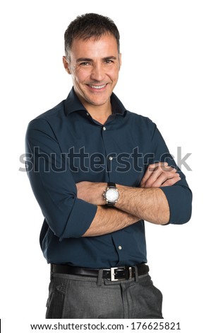 Portrait Of Happy Businessman With Arms Crossed Isolated On White Background