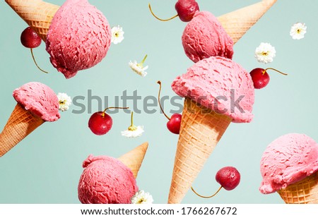 Floating Ice Cream Cherries and Flowers 