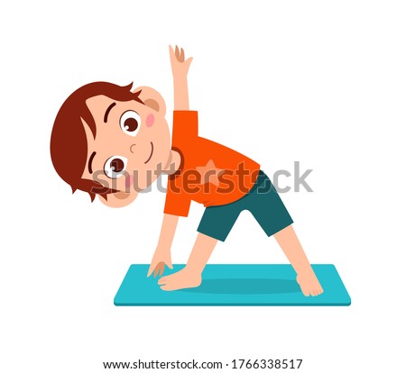 happy cute little kid doing exercise
