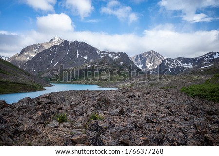 Views of mountain lakes taken in June, 2020 in Chugach Mountains in Alaska