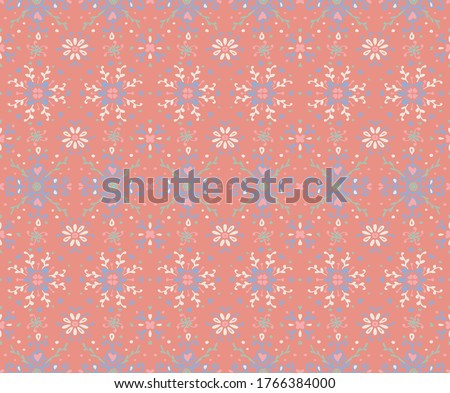 Seamless floral pattern folk colorful flowers and leaves. Flower embroidery. Talavera pattern. Indian patchwork. Turkish ornament. Spanish ethnic background. Mediterranean seamless wallpaper.