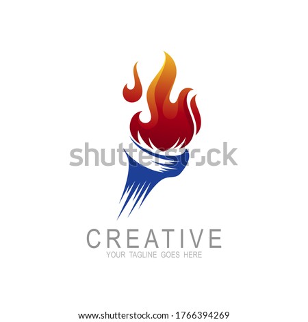 Torch fire logo vector icon, Olympic flaming torch logo, sport fire sign, 