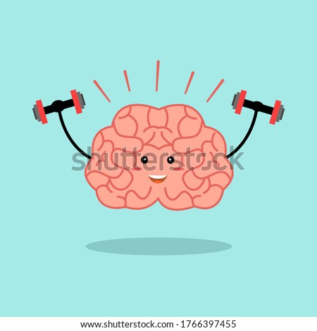 Powerful brain concept vector illustration. Brain training in flat design. Brain lifting dumbbells. Mind exercise and concentration training. Royalty-Free Stock Photo #1766397455