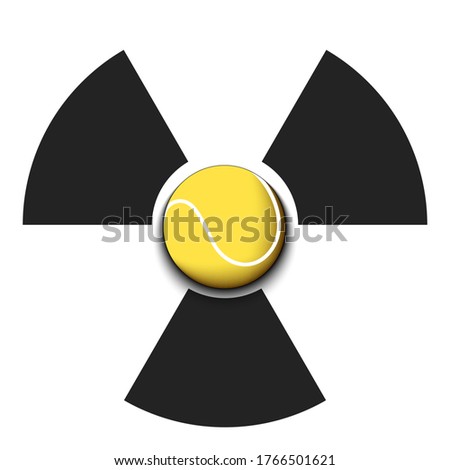 Radiaction symbol with tennis ball. Caution radioactive danger sign. Tennis quarantined. Cancellation of sports tournaments. Vector illustration