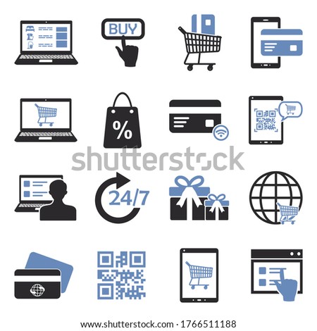 Online Shopping Icons. Two Tone Flat Design. Vector Illustration.