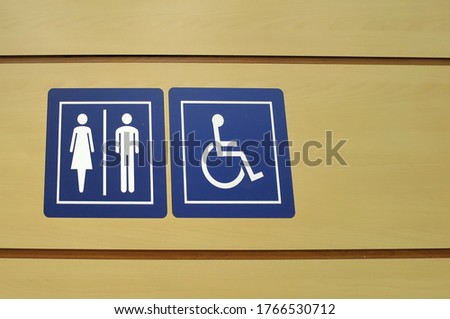 Restroom sign, WC sign, for female, male, and disable people. Universal design and sign concept.