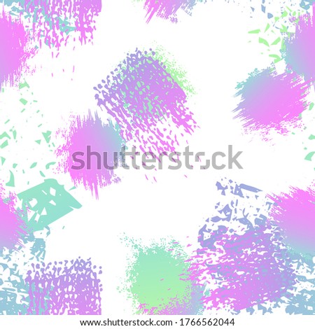 Stains Seamless Pattern. Fashion Concept. Distress Print. Pink, Mint Illustration. Graffiti Surface Textile. Ink Stains. Spray Paint. Splash Blots. Artistic Creative Vector Background.