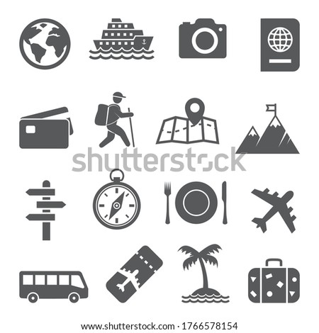 Travel and tourism icon set on white background