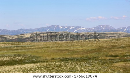 Aerial view of the mountains in Oppdal district, Norway. The picture taken from the top of the mountain Kletten, Innerdalen( Innset)
