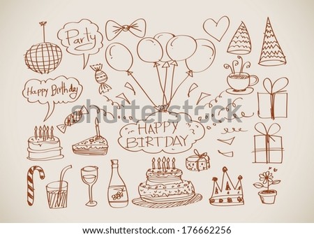 Hand drawn Birthday doodles Vector illustration
