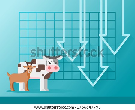 Live Feeder Cattle or Cow & Goat Price Value Stock Market Demand Decrease Drop Fall Down after of Eid al-Adha Statistic Report with Graph Chart Diagram. Can be Used for Web, Infographic & Print