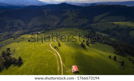 Aerial photography of summer landscape  with views of the mountain range Borzhava in the Carpathians 