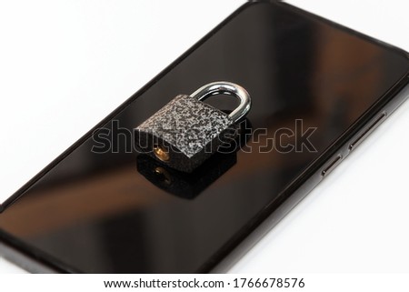 smartphone with a closed lock, on a white background