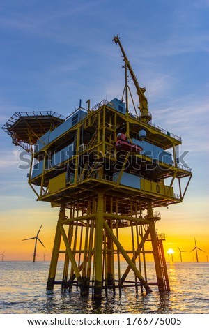 Offshore substation in the North Sea Royalty-Free Stock Photo #1766775005