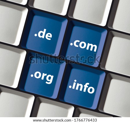 Domain extensions on blue pc keyboard keys 