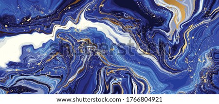 Blue Marble and gold abstract background vector. Marbling wallpaper design with natural luxury style swirls of marble and gold powder.	 Royalty-Free Stock Photo #1766804921