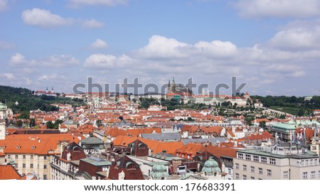 Prague cityscape seen from high point, Czech Republic.