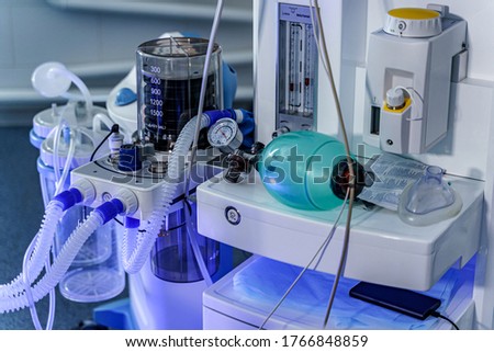 Ventilation of the lungs with oxygen. Mask for intubation. COVID-19 and coronavirus identification. Pneumonia diagnosing. Pandemic. Royalty-Free Stock Photo #1766848859