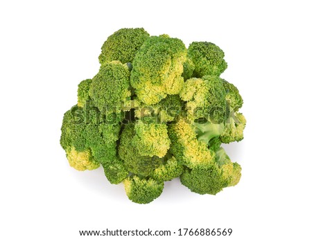 Heap of broccoli isolated on white background. Top view
