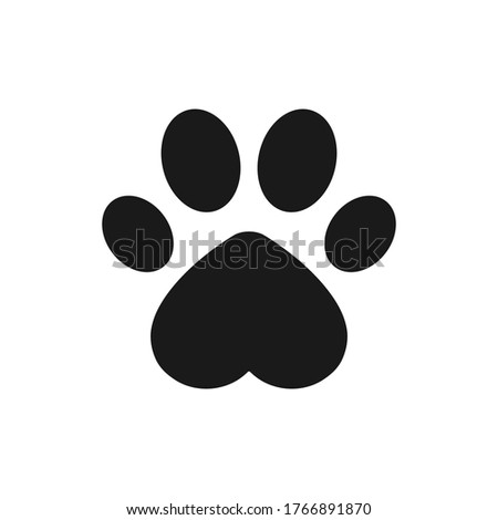 Animal footprint with heart shape. Dog paw vector illustration.