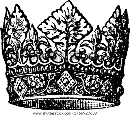 A crown of Henry IV sculptured with elaborate care upon the head of his effigy at Canterbury, displaying an unprecedented magnificence in the emblem of his sovereignty, vintage line drawing